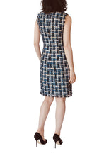 画像をギャラリービューアに読み込む, Fringe-Trimmed Sleeveless Couture Tweed Shift Dress - Navy
