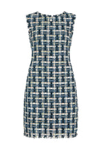 Load image into Gallery viewer, Fringe-Trimmed Sleeveless Couture Tweed Shift Dress - Navy
